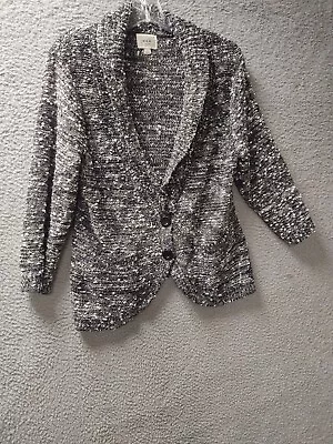 Eci New York Womens Sweater Large Black White Metallic Marled Cardigan 0957 • $21.74