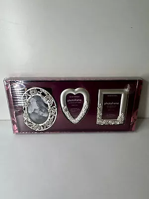 Debenhams Set Of 3 Ornate Silver Metal Miniature Photo Frames - New In Box  • £29.99