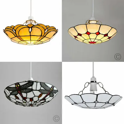 Retro Stained Glass Ceiling Light Shade Tiffany Style Easy Fit Pendant Lampshade • £19.99