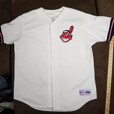 Vintage Cleveland Indians Jersey Majestic White Mesh Made In Usa Mens Xl • $49.95