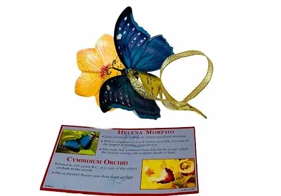 Danbury Mint Butterfly Ornament Flower Figurine COA Helena Morpho Orchid Holiday • $23.96