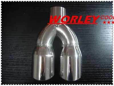 2.2  58 Mm Inlet Exhaust Tip Dual Round Slant Outlet 9  Long Stainless Steel New • $49