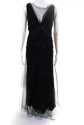 Vera Wang Womens V Neck Tulle Sleeveless Bow Gown Dress Black Size 8 • $158.59