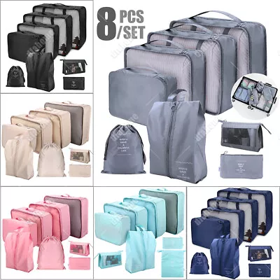 $23.99 • Buy 8PCS Packing Cubes Travel Pouches Luggage Organiser Clothes Suitcase Storage Bag