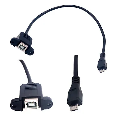USB 2.0 B Female Panel Mount Socket To Micro USB 5 Pin Male Cord Cable 1FT/30CM • $2.49