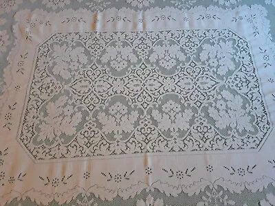 Vintage Ivory Quaker Lace #1 Cotton Blend Floral Tablecloth 64x72 Clean READ • $12