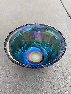 Vintage Indiana Glass Iridescent Blue Harvest Carnival Punch Bowl PLZ READ • $20