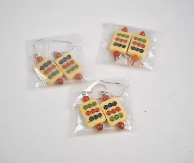 Mah Jong Tile Bead Earrings Set Of 3 With Carnelian Beads And Sterling Ear Wires • $27