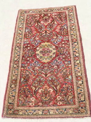 Excellent Antique Saroukk Red Hand Knotted Wool Oriental Rug Washed 2'3  X 4'2  • $399.99