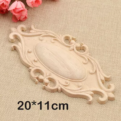 Oval Wood Carved Applique Corner Onlay Unpainted Furniture Figurines Decor USA • $9.99