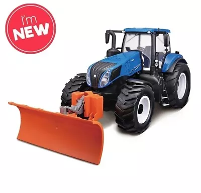 New Holland T7.315 HD Tractor With Snow Plough 1:32 Scale Diecast Model Bburago! • £17.99