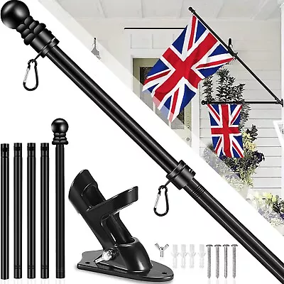 £10.99 • Buy Wall Mounted Mount Telescopic Flag Pole Top Gold Ball Aluminum Flagpole New