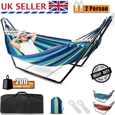 Double Hammock Patio Outdoor Camping Portable Swing With Stand & Carrying Bag UK • £54