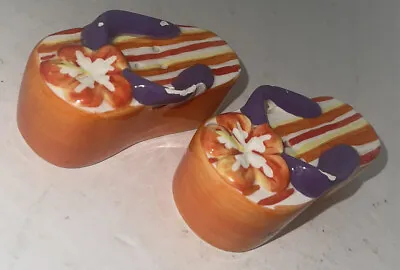 Isle Of Palms SC Salt And Pepper Shakers Sandals Orange Purple White￼ Ceramic￼ • £7.72