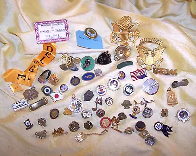 VINTAGE Huge Lot Of 60 Fraternal / Company / School / Military Pins & Jewelry • $9.99