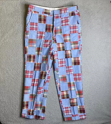 Mark Fore & Strike Pants Mens 36x30 Madras Patchwork Blue Red Preppy Casual • $34.88