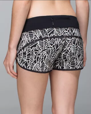 Lululemon Run Speed Shorts Pretty Palm Leaf Print Black White 4 • $29