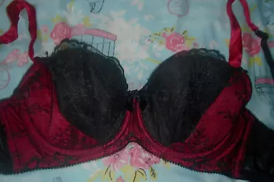 New La Senza Silk/mix Red/black Lacy Embroidered Lightly Padded Bra34dd • £7.99