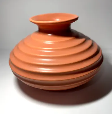 Vintage Royal Haeger Mid Century Vase Rustic Orange Glaze Ribbed Squat Body • $35