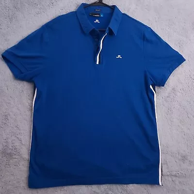 J Lindeberg Polo Shirt Mens Extra Large Performance Golf Blue Hidden Buttons L • $26.95