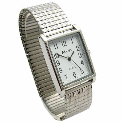 Gents Easy To Read Rectangular Expanding Watch Model R0220.02.1 By Ravel  • £11.28