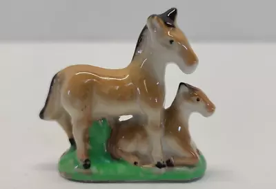 Vintage Hand Painted Porcelain Ceramic Miniature Horse Mare Foal Figurine Japan • $15