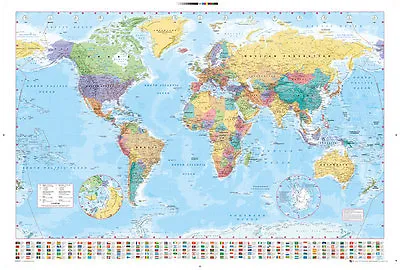 WORLD MAP POSTER - 24x36 GEOGRAPHY COLOR FLAGS 33057 • $10.95