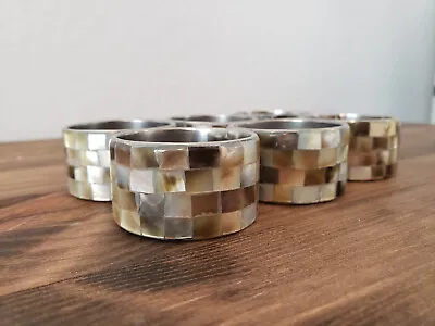Lot Of 6 NAPKIN RINGS Holders MOTHER Of PEARL Silver Tone • $16.50