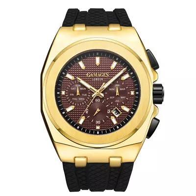 Mens Automatic Watch Gold Silicon Strap Commander Brown Dial Watch GAMAGES • £59.99