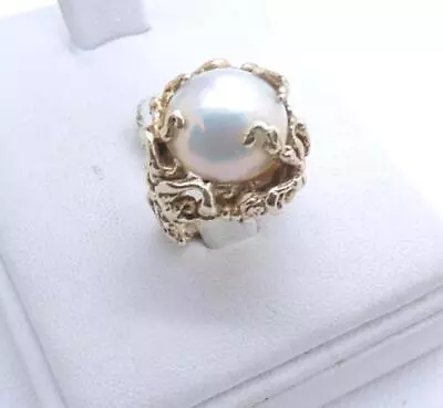 14K Solid Yellow Gold Mabe Pearl Ring Nugget Free Form 9.8 Grams Size 2.75 • $595