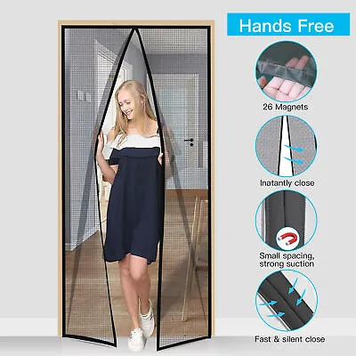 UPGRADE Magnetic Screen Door Hands-Free Durable Fiberglass Mosquito Mesh Curtain • $25.99
