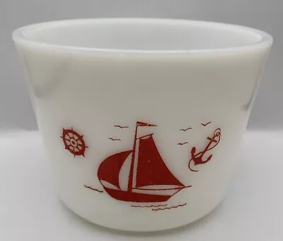 McKee Milk Glass Red Sailboat Round Refrigerator Bowl 1930’s • $55