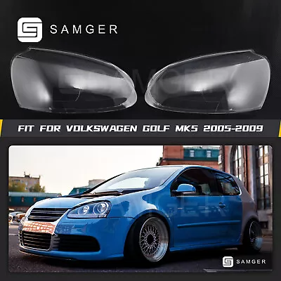 $38.99 • Buy Pair Headlight Lens Cover For VW Volkswagen Golf5 MK5 2005-2009 Left And Right