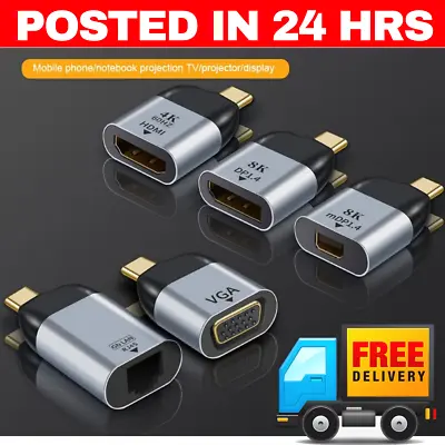 Type C To Hdmi Female  Adapter  8k Vga Mini Dp Rj45  Displayport  Ethernet Usb C • $12.95