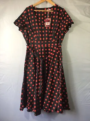 Joe Browns Black & Red Polka Dot 50’s Style Fit/Flare Cotton Dress Size 18 BNWT • £24.95