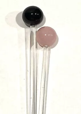 Art Glass Pink Black Ball Olive Barware Martini Olive Swizzle Pick Sticks • 2 Pc • $10.95