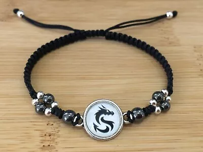 Men Black Braided Adjustable Shamballa Bracelet - Stylish Dragon Design • $12.49