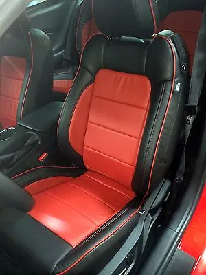 2015-2021 Ford Mustang Coupe V6 GT Custom Design Black Red Leather Seats Piping • $1495