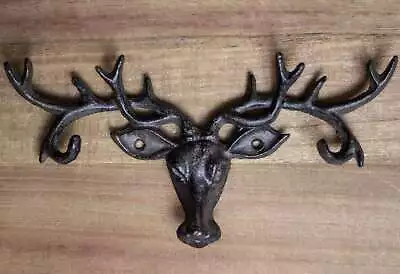 Cast Iron Deer Stag Coat Hook Key Holder Indoor Outdoor Storage Wall Mount Home • £10.99