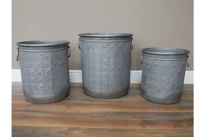 Large Metal Flower Pots Garden Planters Galvanised Studded Pattern With Handles • £21.56