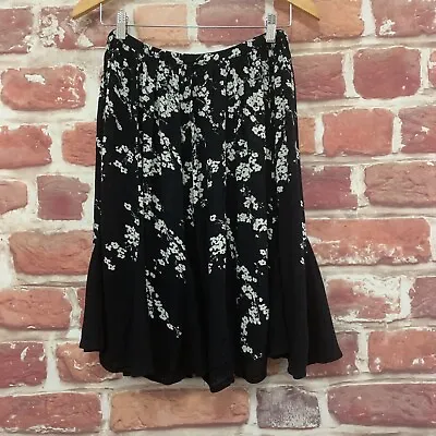 Bila Skirt Womens Large Black White Ditsy Floral Vine Crepe Casual Pull On • $21.24