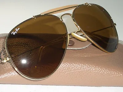 1980's 58 14MM VINTAGE B&L RAY-BAN B15 BROWN OUTDOORSMAN AVIATOR SUNGLASSES • $730.80