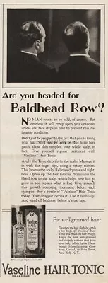 1929 Vaseline Hair Tonic Chesebrough Manufacturing Co Baldhead Row Baldness Ad • $12.14
