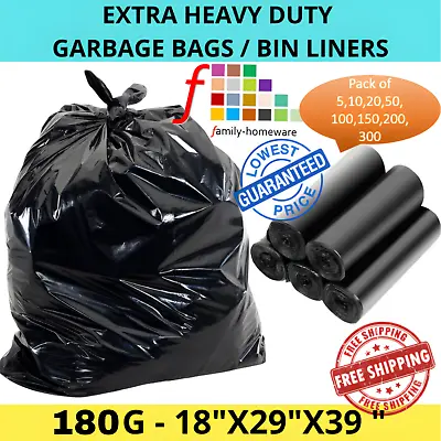 Extra Strong Heavy Duty Black Bin Liners. Rubbish Bags Waste Refuse Sacks. 180g • £4.74