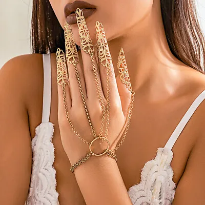 Vintage Exaggerated Bracelet Chain With Nail Cover Nail Mittens Finger Ring • $4.90