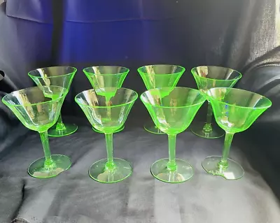 Vintage Green Depression Uranium Glass Dessert Cups Set Of 8 • $44.99