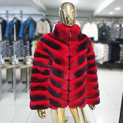 Mens Real Rex Rabbit Fur Chinchilla Jacket Genuine Fur Stand-up Collar Warm Coat • $488.30