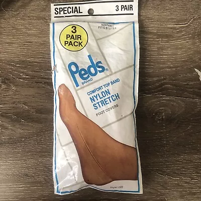 Vintage NOS Peds Nylon FOOT Covers 3 Pair 8.5-11 Suntan • $6.99