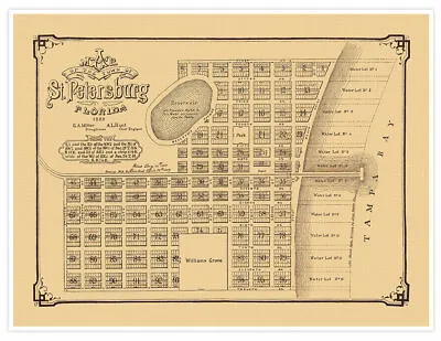 Map Of St. Petersburg Florida Circa 1888 - Vintage Reprint 18 In X 24 In • $19.97