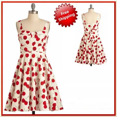 Cute Vintage 50's Rockabilly Retro Monroe Style CHERRY Full Circle Swing Dress • $44.96